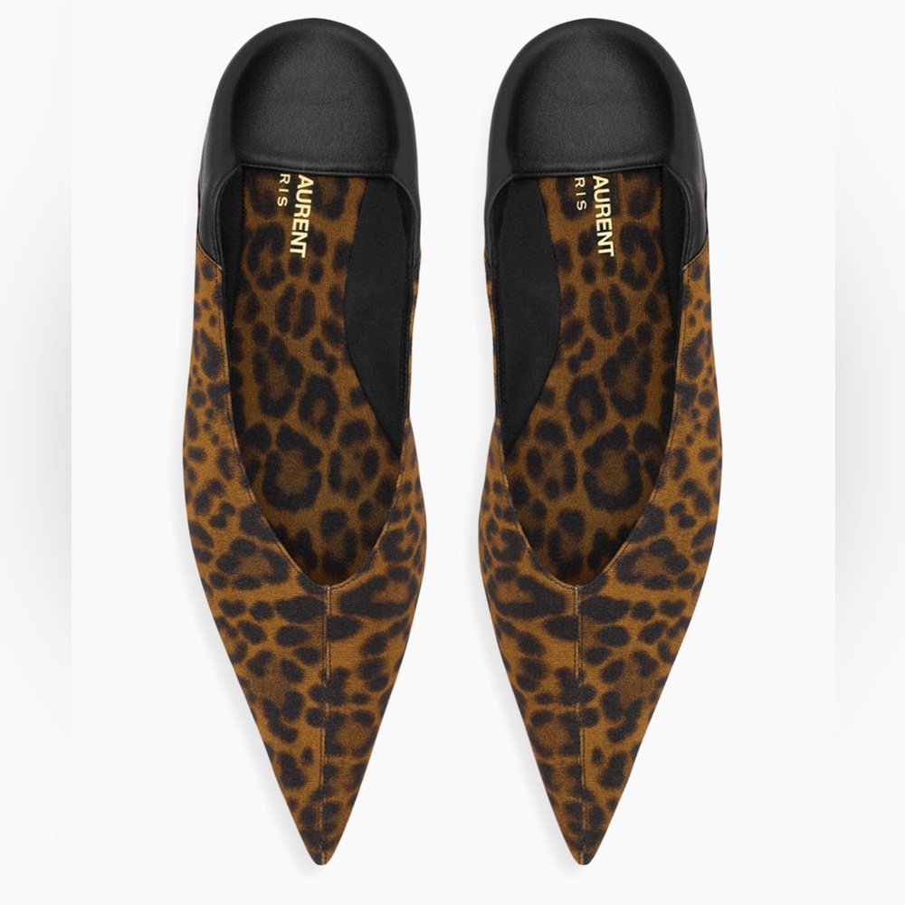 Saint Laurent Black and Brown Leopard Flats